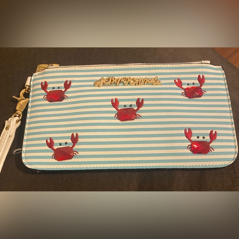 Betsey Johnson Crab Jeweled striped wristlet - Picture 2 of 7